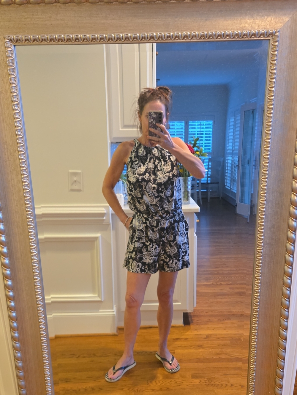 White House Black Market Black & White Paisley Halter Romper